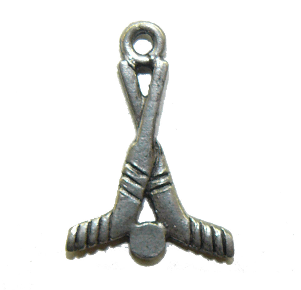 Hockey Sticks and Puck Pewter Charm