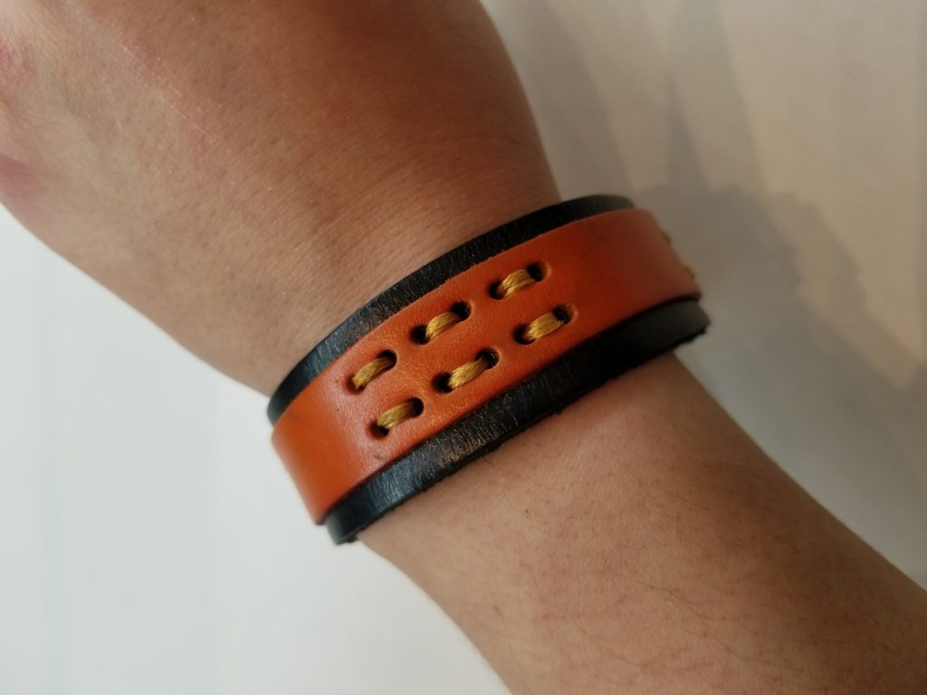 Threaded Leather Bracelet - Black and Orange - Beaden