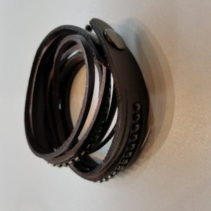 Double wrap, Shredded, Studded Leather Bracelet – Black