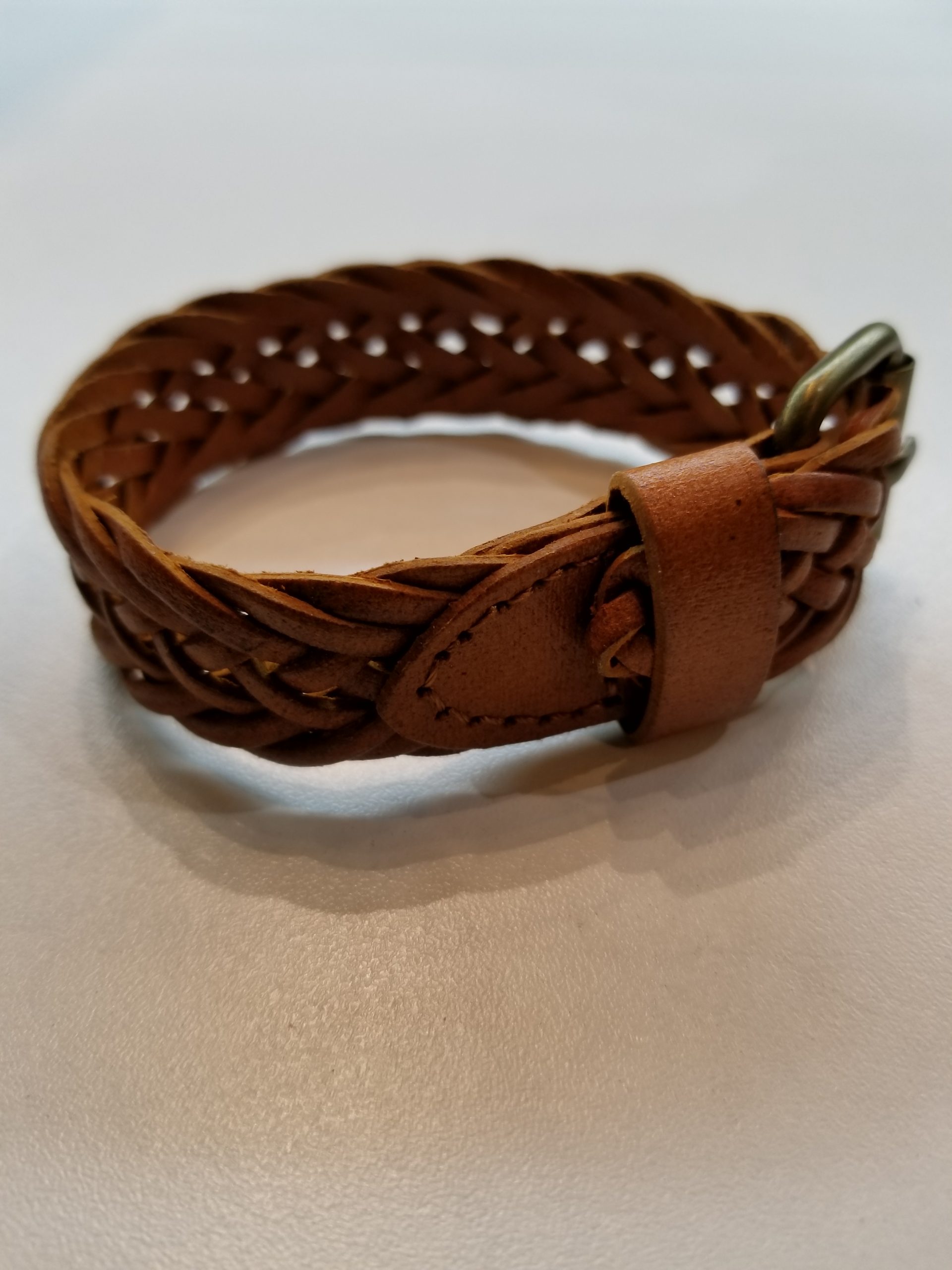 Fishtail Braided Leather Bracelet - Light Brown - Beaden