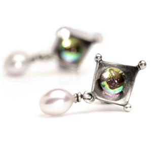 Dichroic and Pearl Earrings