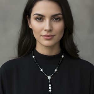 Black Onyx and Howlite Gemstone – Rosary